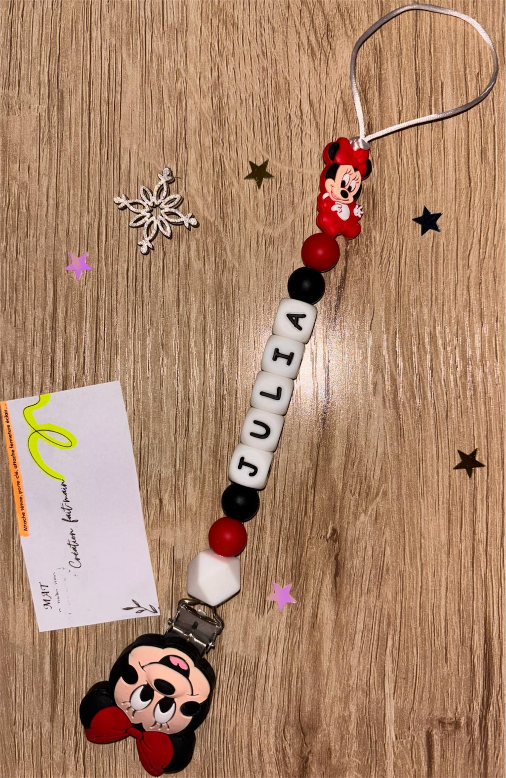 Attache tétine Minnie rouge