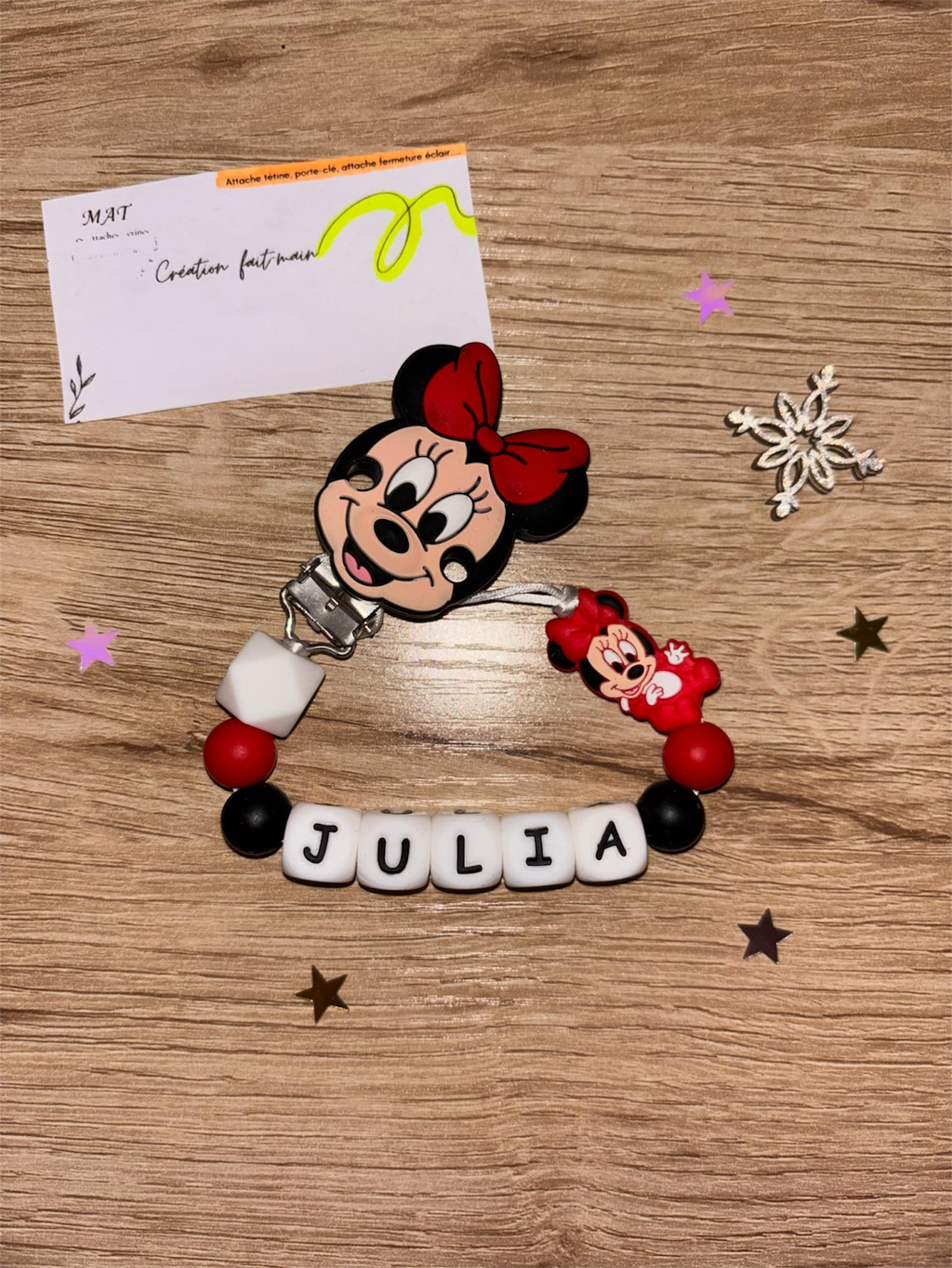 Attache tétine Minnie rouge